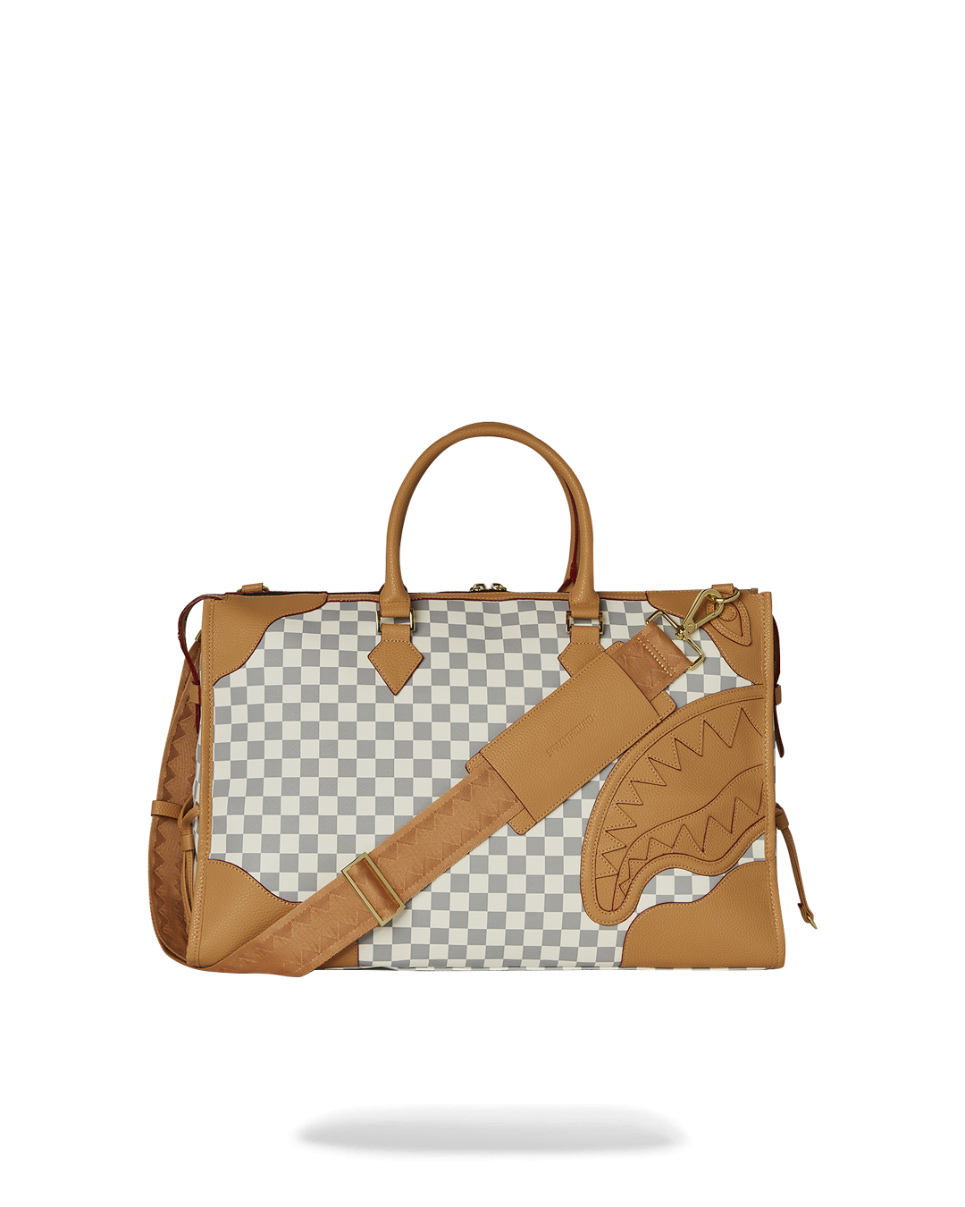 Side view of the Henny Latte Pyramid Duffle showcasing its sleek faux leather finish