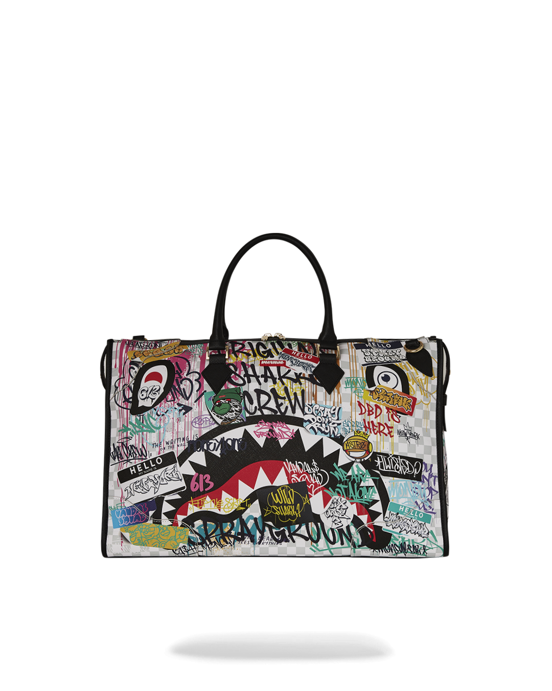 Pyramid Faux Leather Duffle Bag front view, showcasing its modern design and faux leather material.