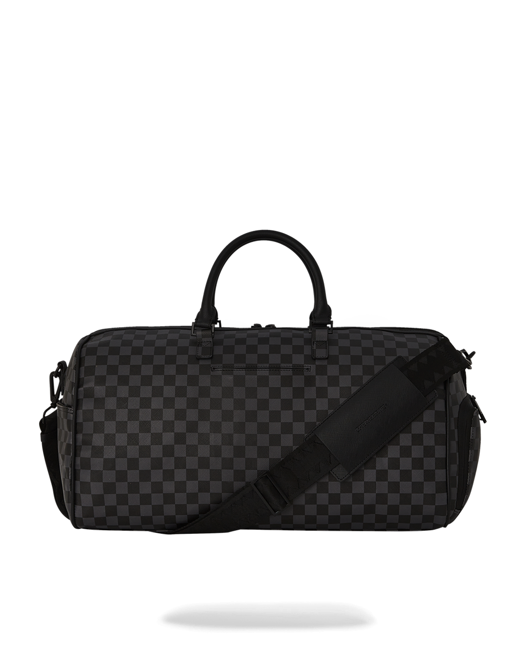Snoopy faux leather duffle bag showcasing its spacious interior and zippered pockets.