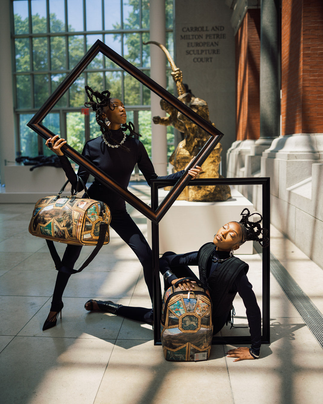 Met Museum duffle bag with wheels, perfect for stylish travel adventures.