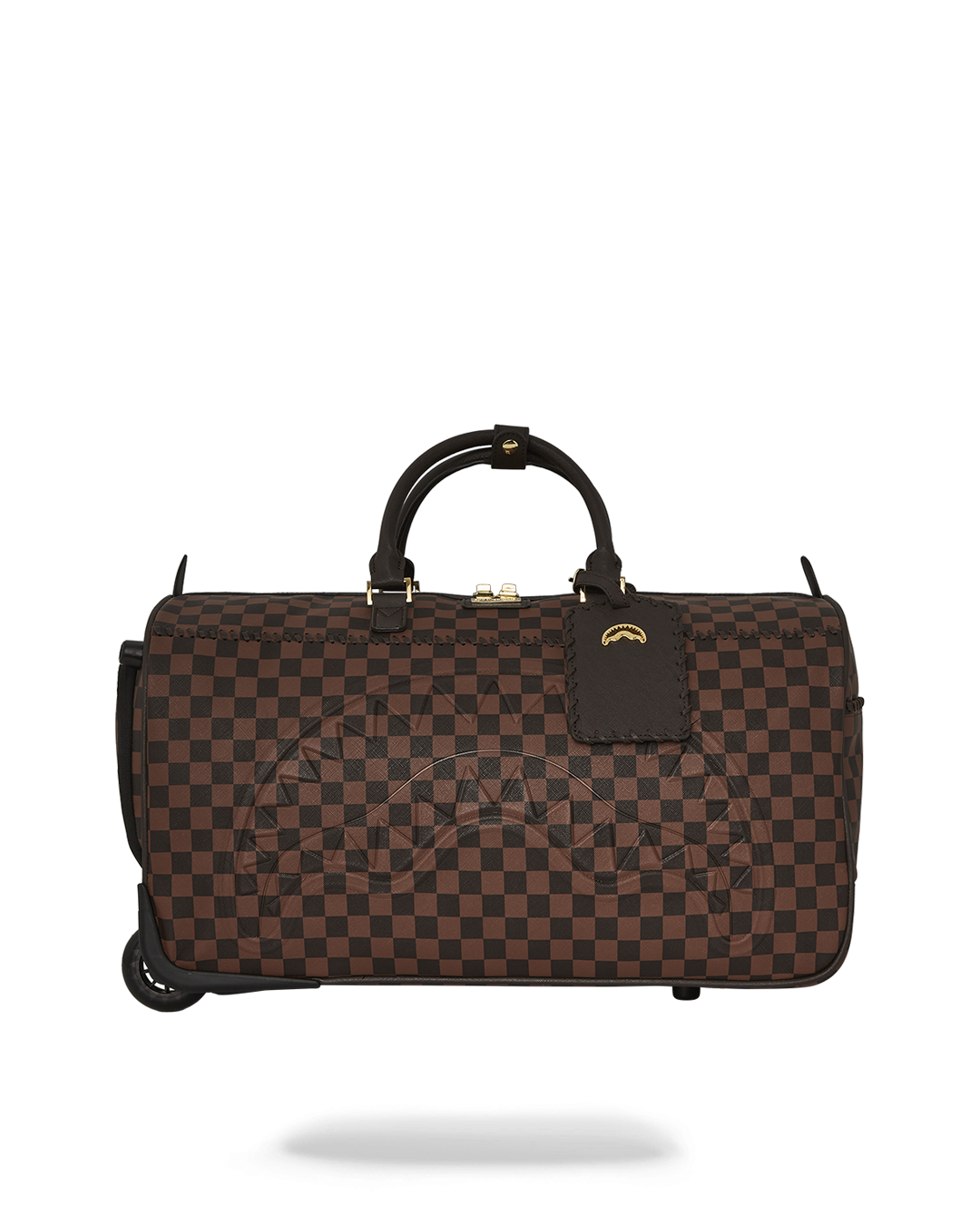 Side view of the Parisian elegance rolling duffle bag on a city street.