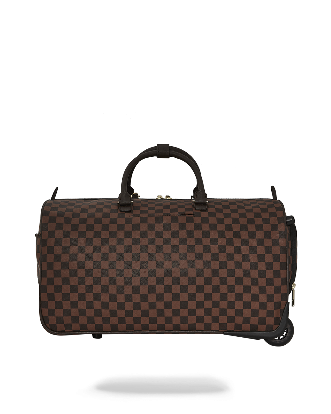 Side view of the Parisian elegance rolling duffle bag on a city street.