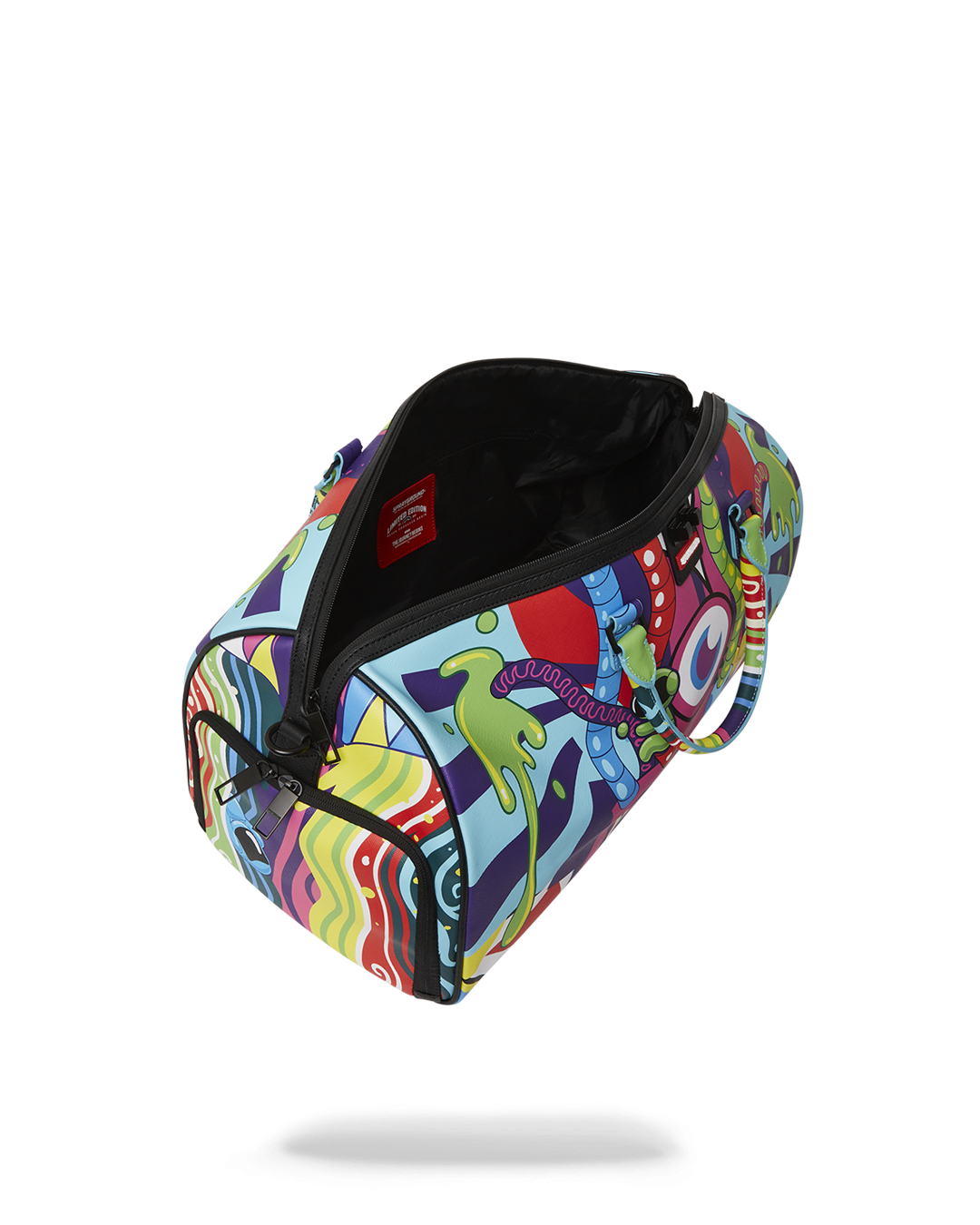 Interior of duffle bag with sneaker compartment open