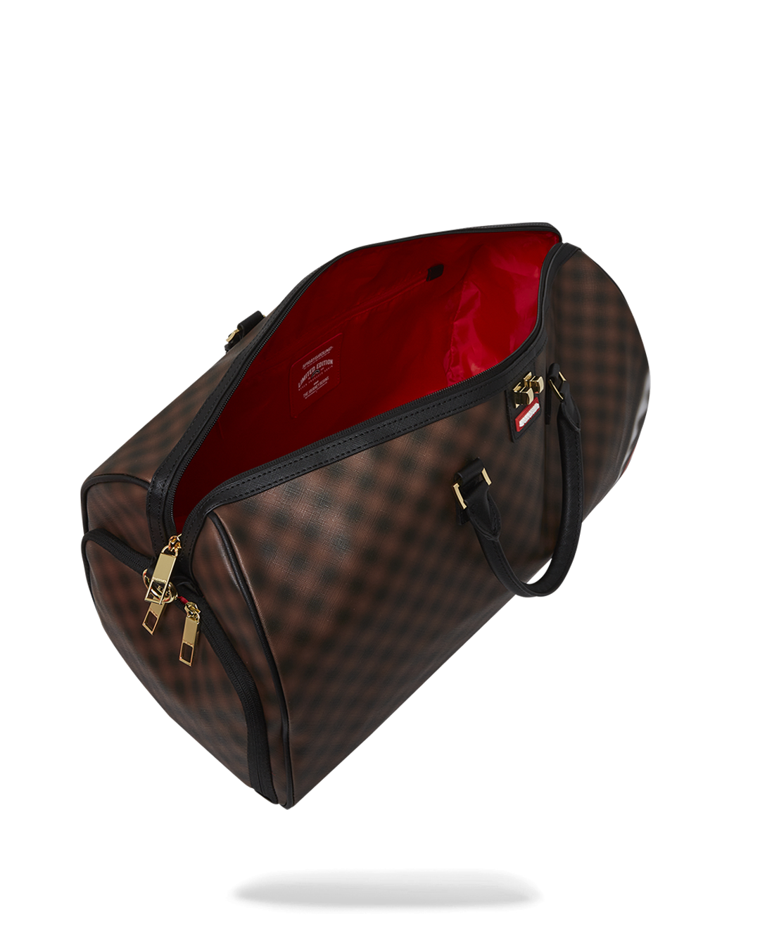 Faux leather rolling duffle bag with gold zippers