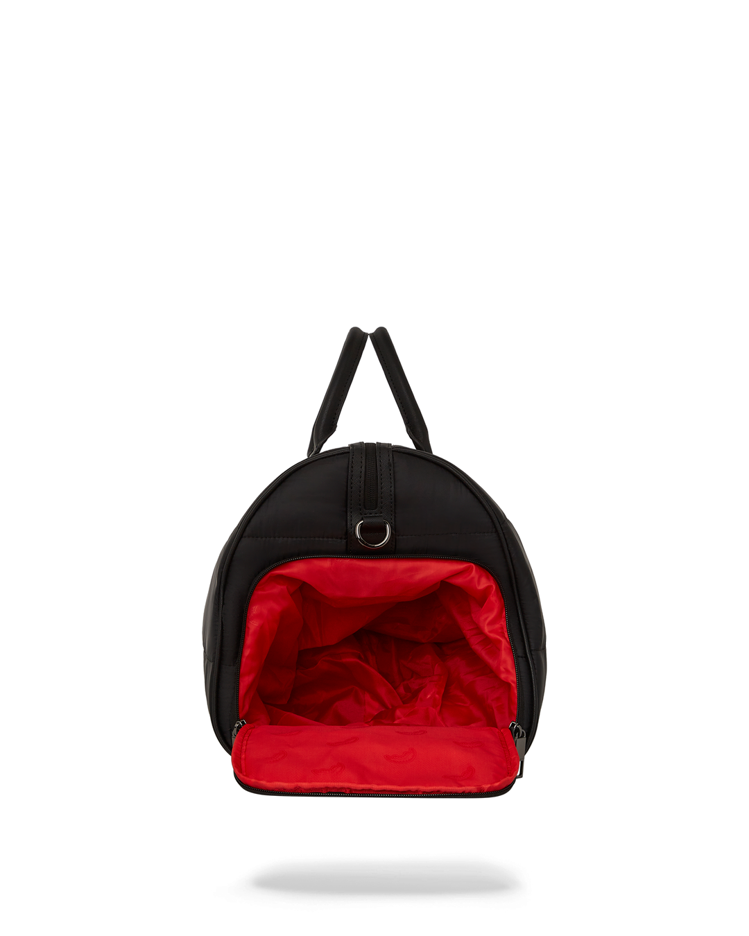 Faux leather puffer duffle bag displayed on a stylish background.