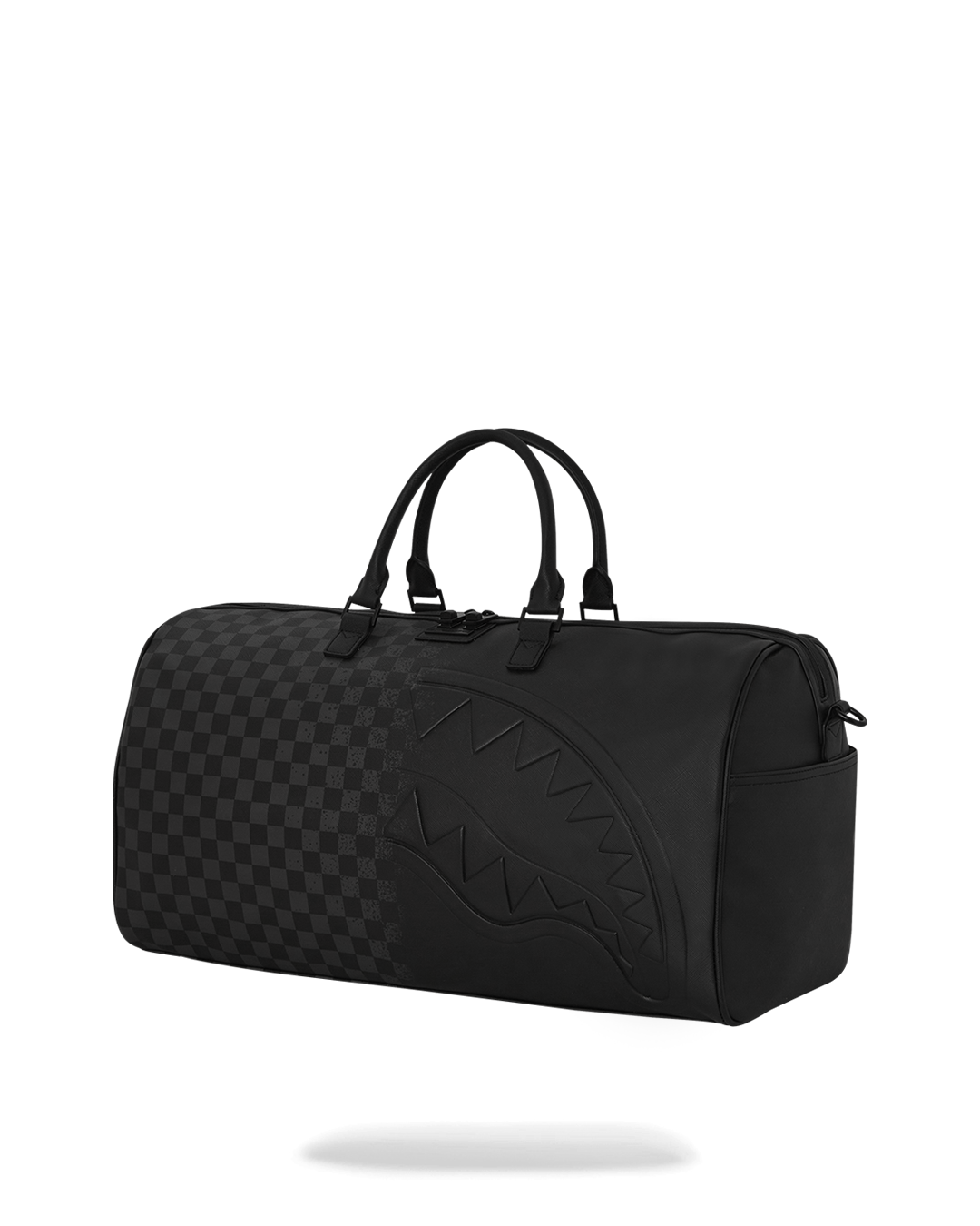 Mens travel duffle bag in hand, highlighting adjustable shoulder straps