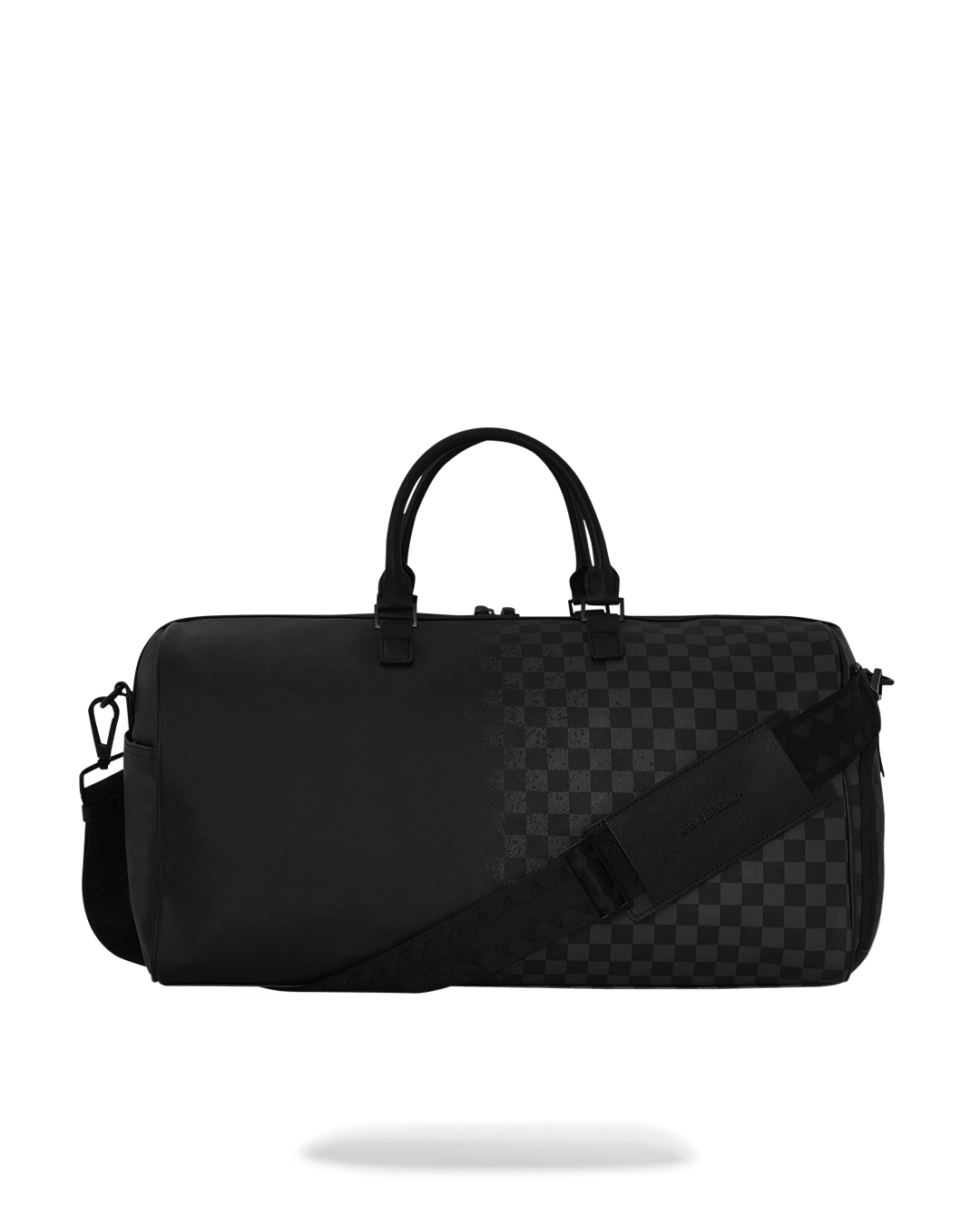 Nightsharks luxury duffle bag open, showcasing interior pockets and sleek design