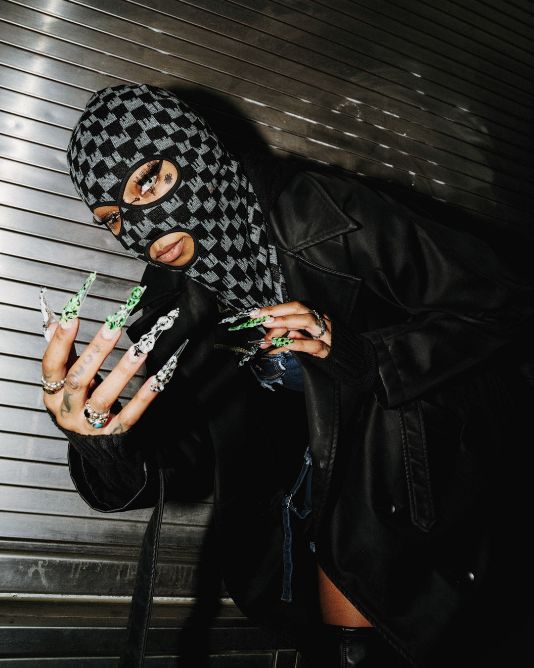 Close-up of the fabric and stitching of the Drench ski mask, emphasizing quality and warmth