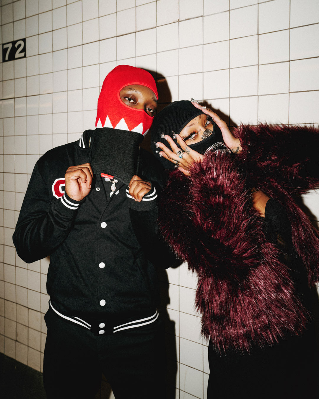 Front view of the knitted ski mask showcasing its design and warmth.