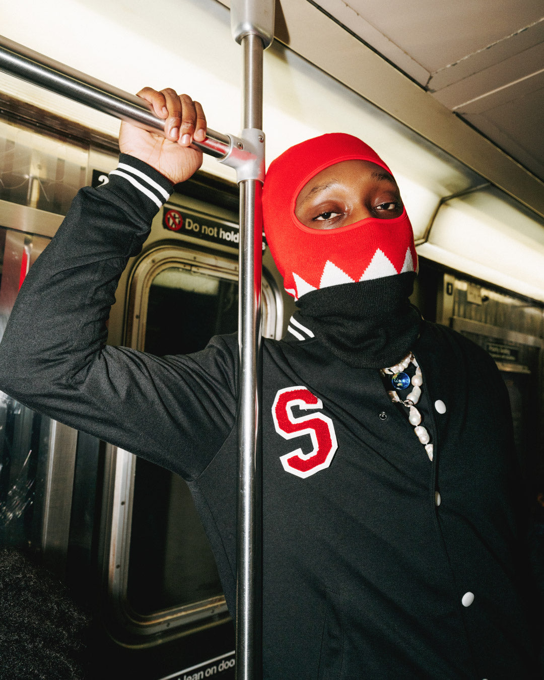 Front view of the knitted ski mask showcasing its design and warmth.