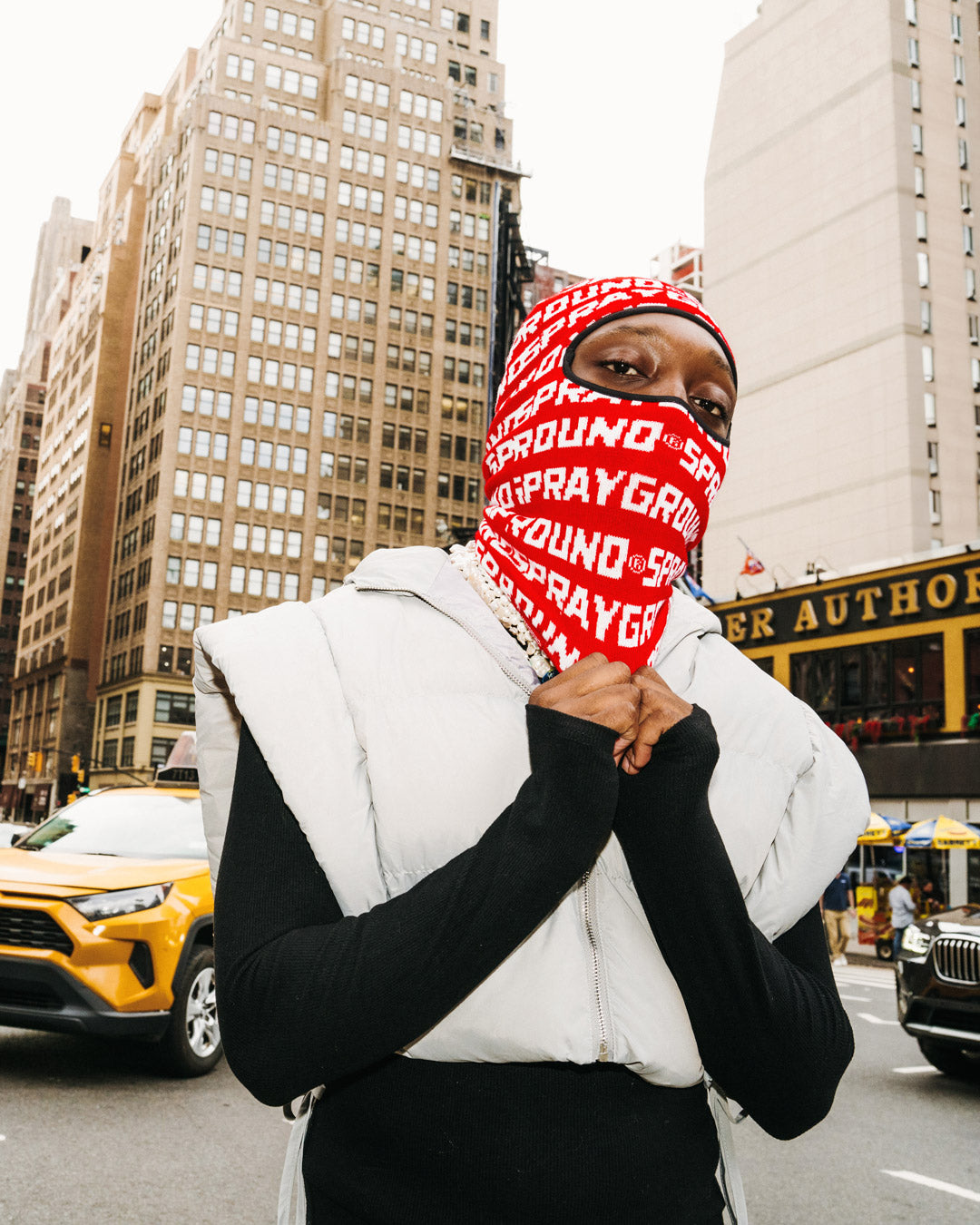 Close-up of thermal wear ski mask knitted for winter biking gear