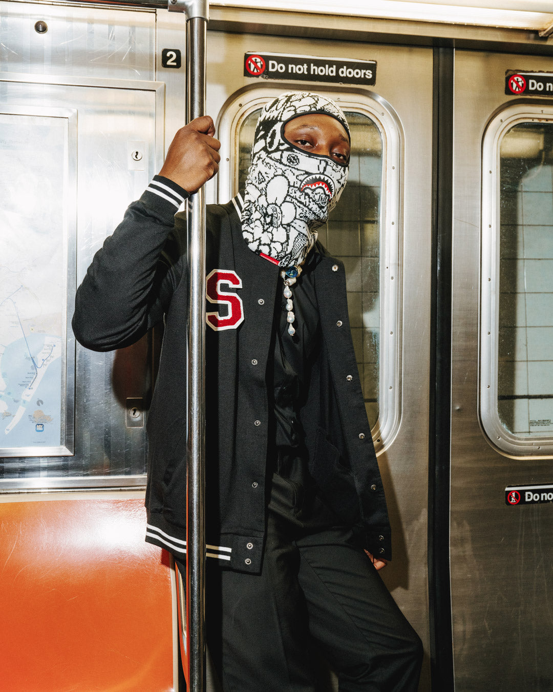 Close-up of the knitted acrylic fabric of the ski mask