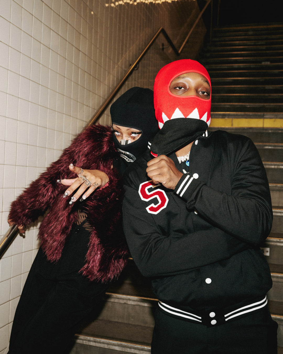 Knitted ski mask folded to show texture and stretch