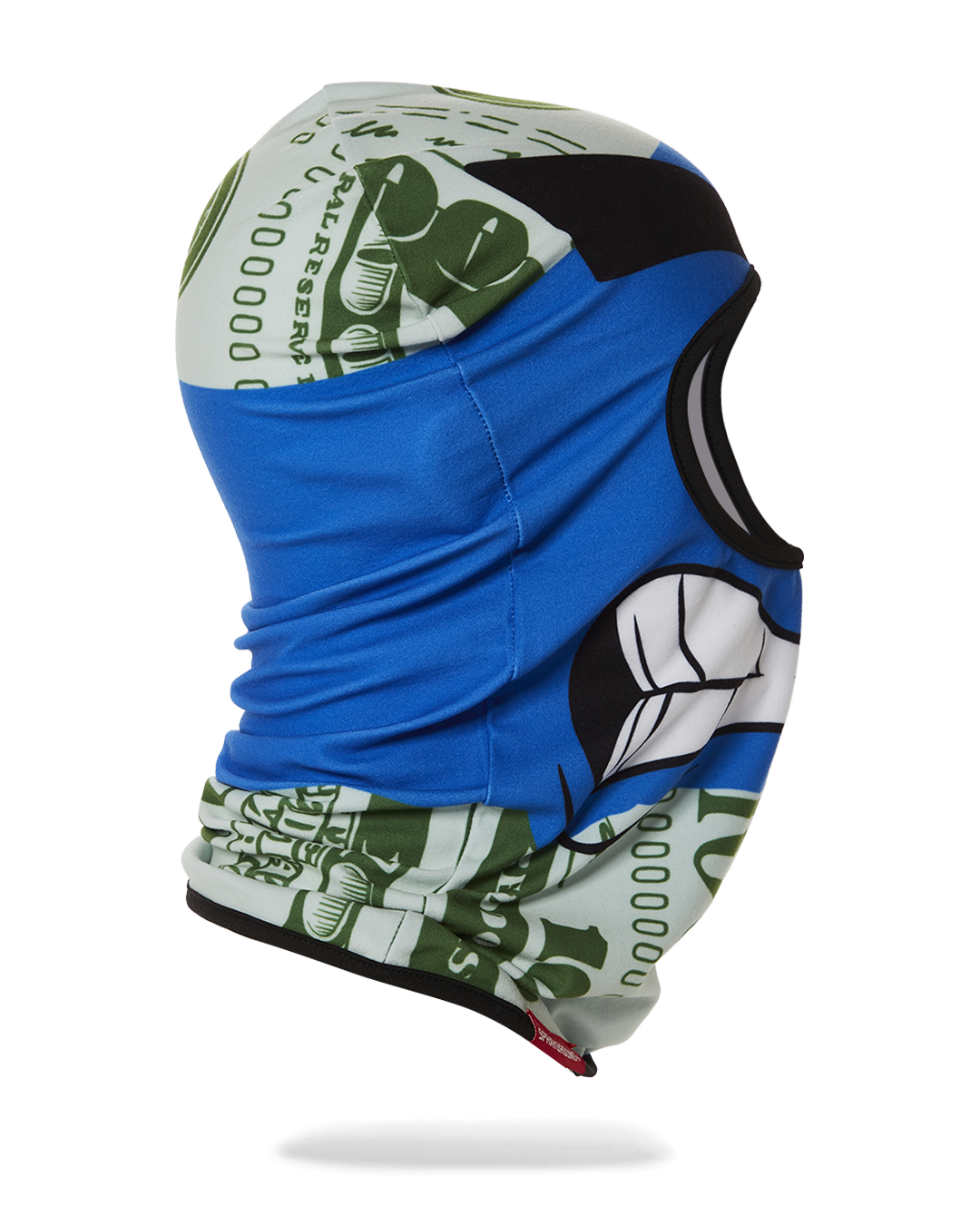 Winter face mask laid flat with signature limited-edition tag visible