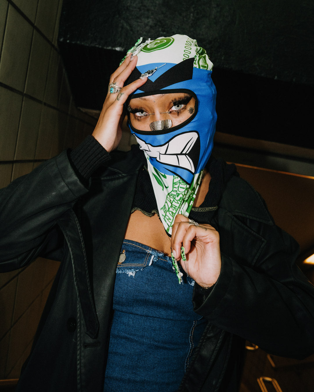 Side profile of ski mask showcasing breathable acrylic weave