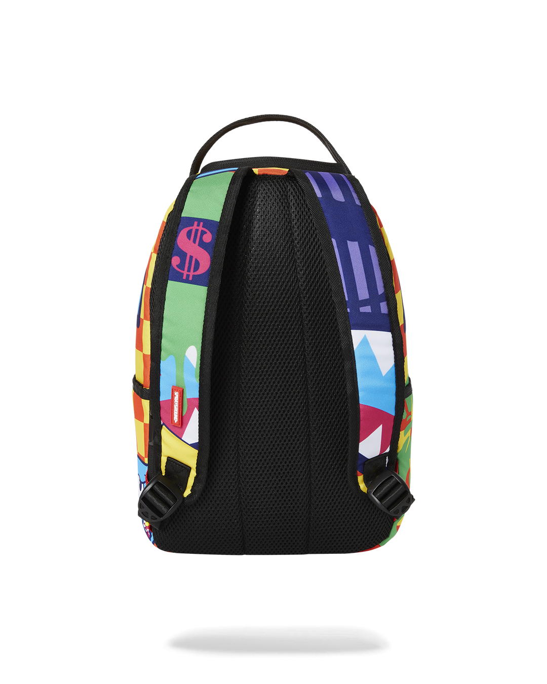 Close-up of the mini backpacks front zipper pocket and velour sunglass compartment