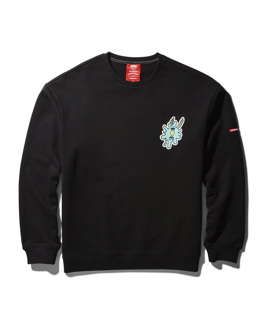 Front view of the SpongeBob pullover sweater, showcasing the all-over splat print.