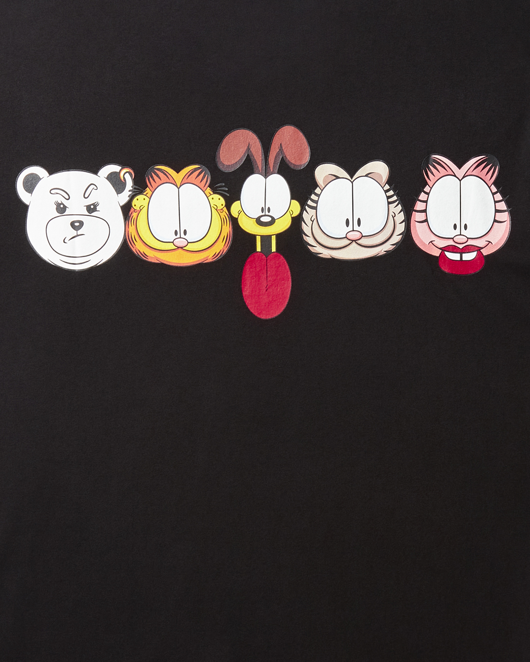 Close-up of Garfield graphic t-shirt showing the scratch design