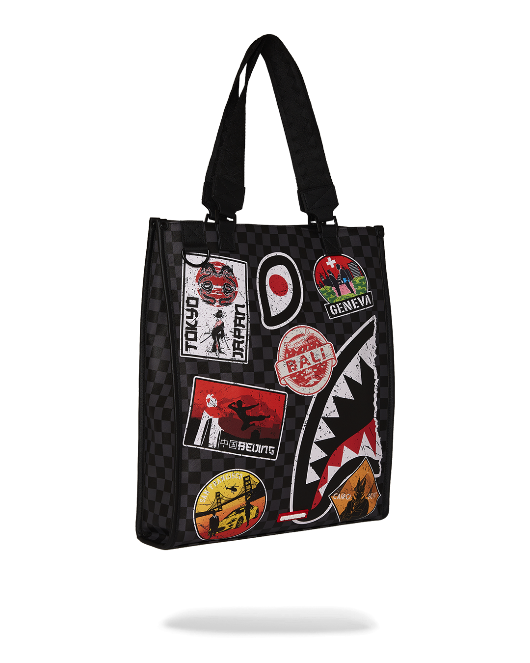 Model carrying the leopard print tote bag in a stylish outfit