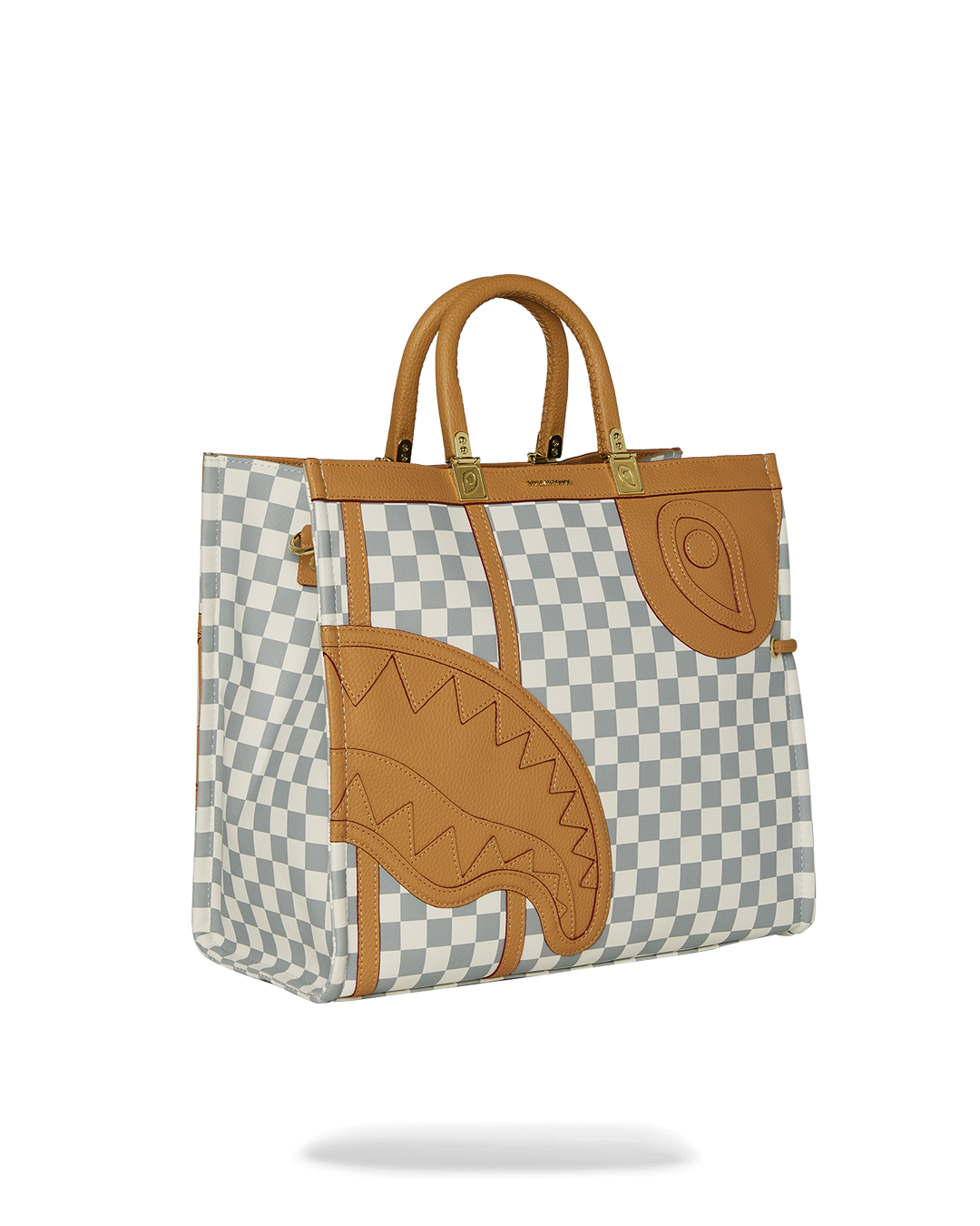 Tote bag open showing interior pockets against marble background