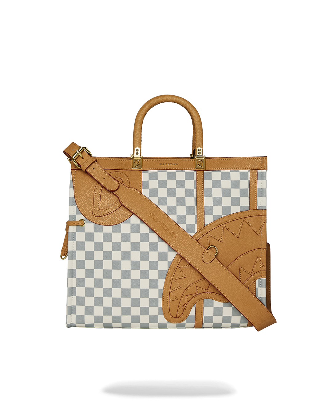 Henny Latte tote bag worn crossbody with laptop inside
