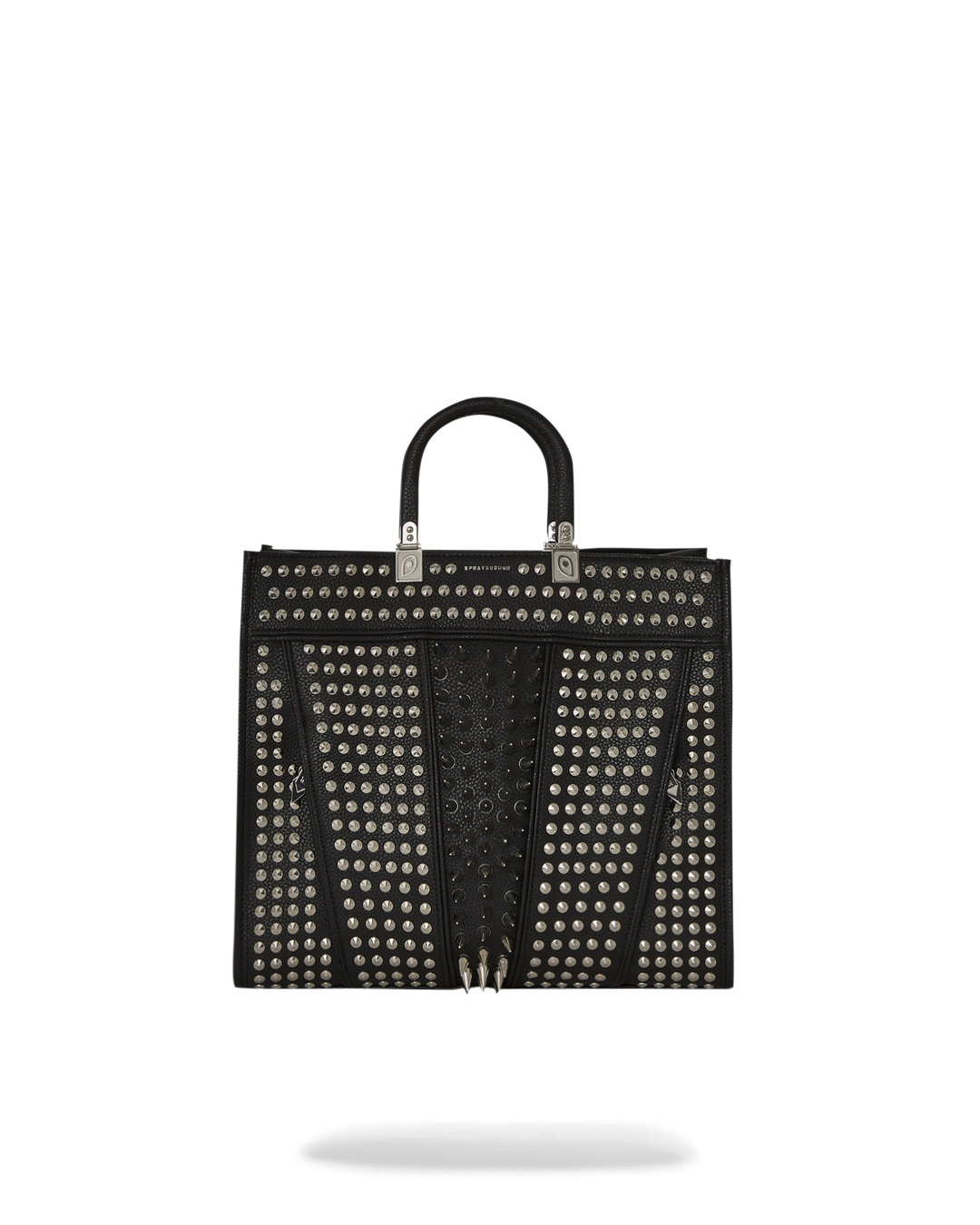 Tortuga Leather Tote Bag with metal spikes, front view