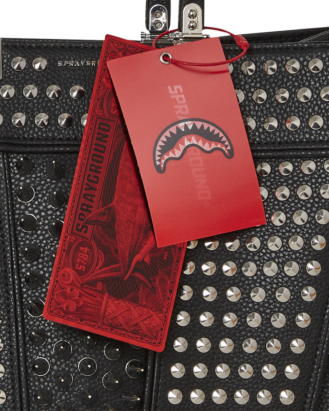 Tortuga Leather Tote Bag with metal spikes, front view