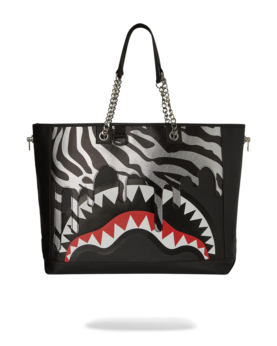 Interior of the designer tote bag showing spacious organizer pocket.