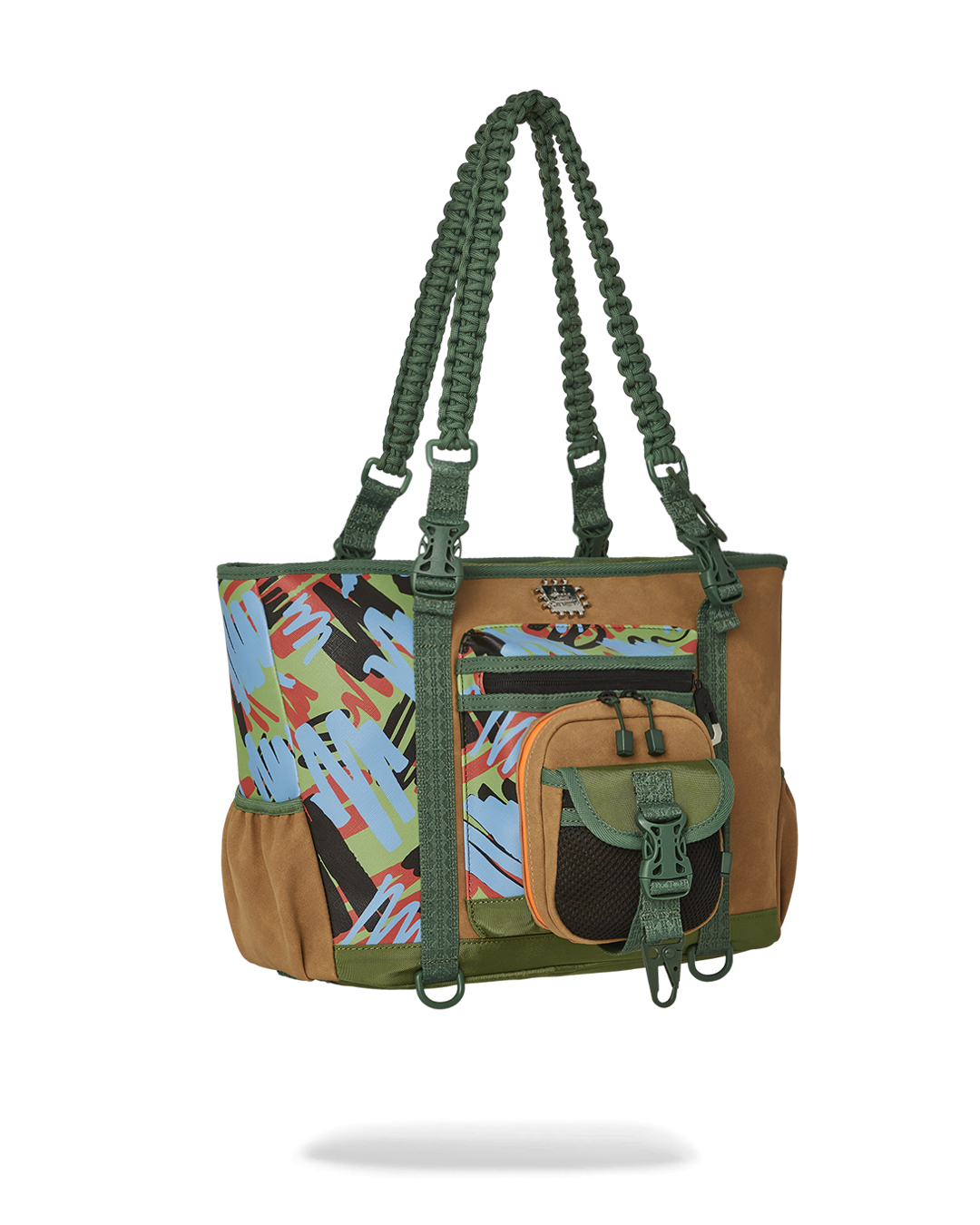 A.I. African Intelligence Cargo Tote Bag close-up, focusing on its metal hardware and water-resistant fabric.