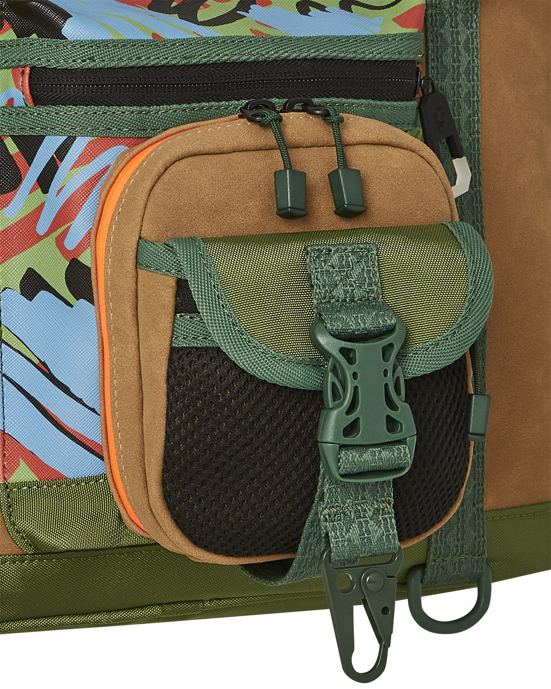 A.I. African Intelligence Cargo Tote Bag close-up, focusing on its metal hardware and water-resistant fabric.