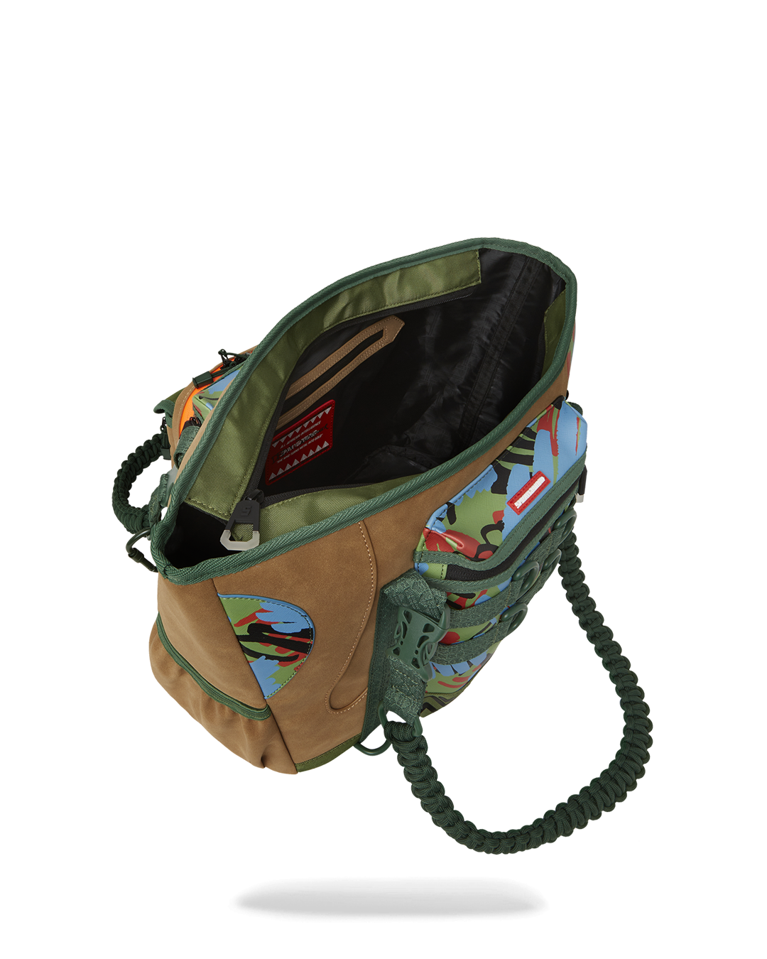 A.I. African Intelligence Cargo Tote Bag front view, highlighting its printed design and top zipper opening.