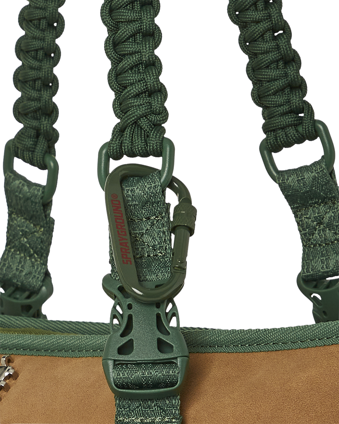 A.I. African Intelligence Cargo Tote Bag close-up, focusing on its metal hardware and water-resistant fabric.