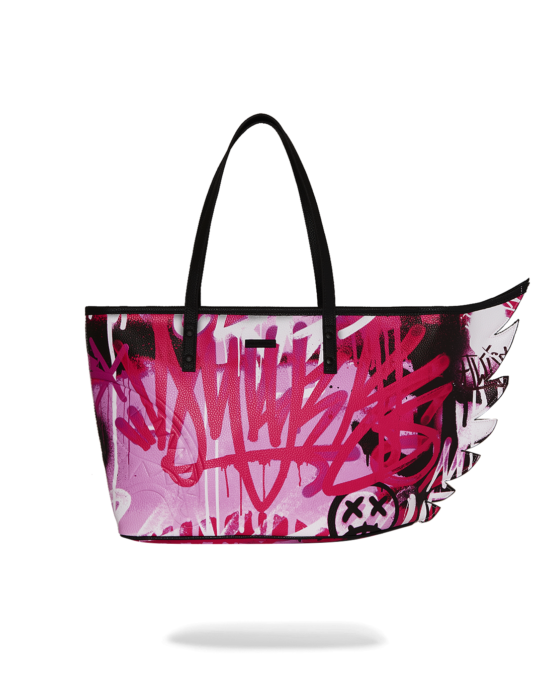 Side view of SkyGlow Wing faux leather tote bag showcasing its stylish design.