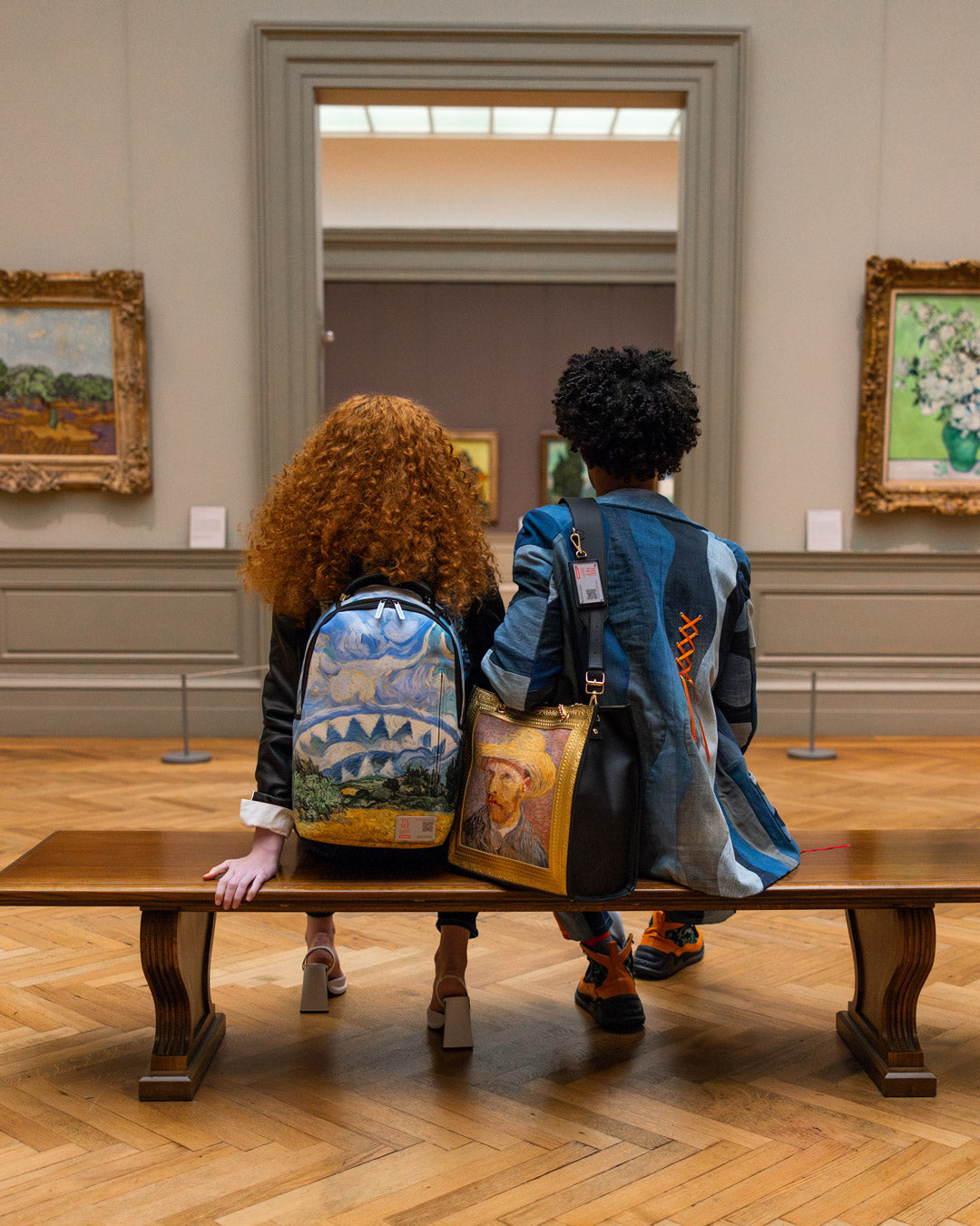 Stylish Van Gogh tote bag displayed outdoors, perfect for art lovers.