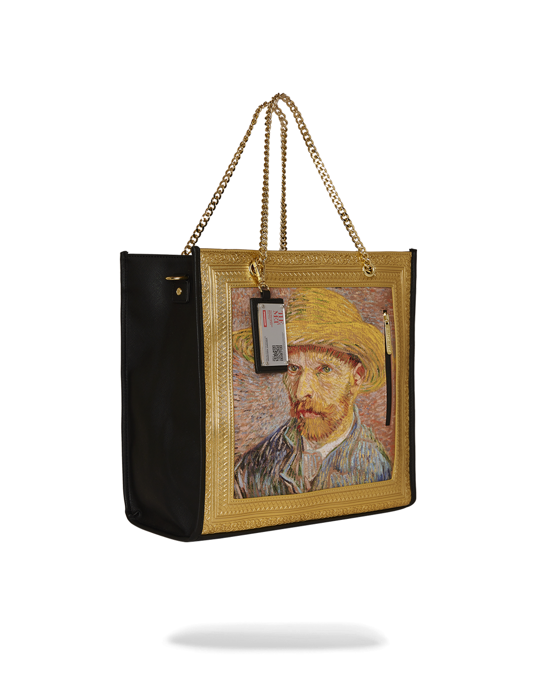 Interior of the designer tote bag showcasing ample storage and zipper pockets.
