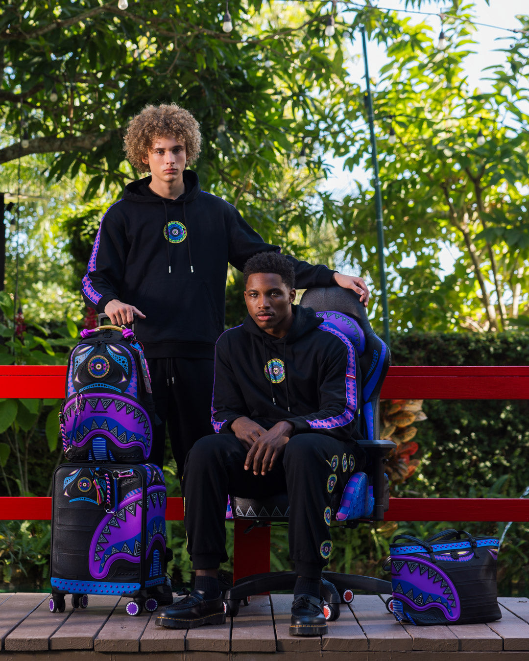 View of the Sprayground tote highlighting water-resistant faux leather and sturdy handles