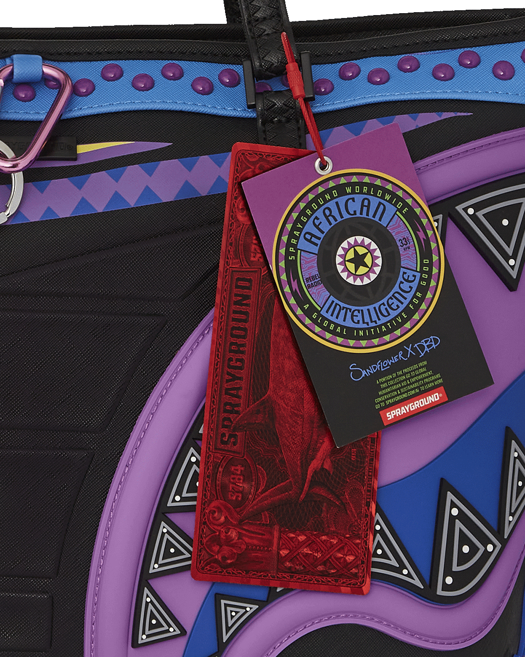 Front-angle of the Sandflower Brooklyn collaboration tote with bold printed design