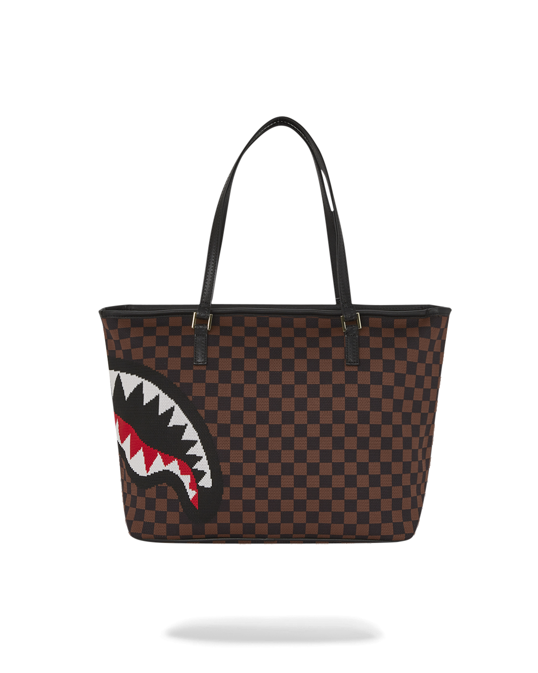 Sprayground Sharks in Paris Tote Bag, side view, highlighting the durable 900D polyester fabric.