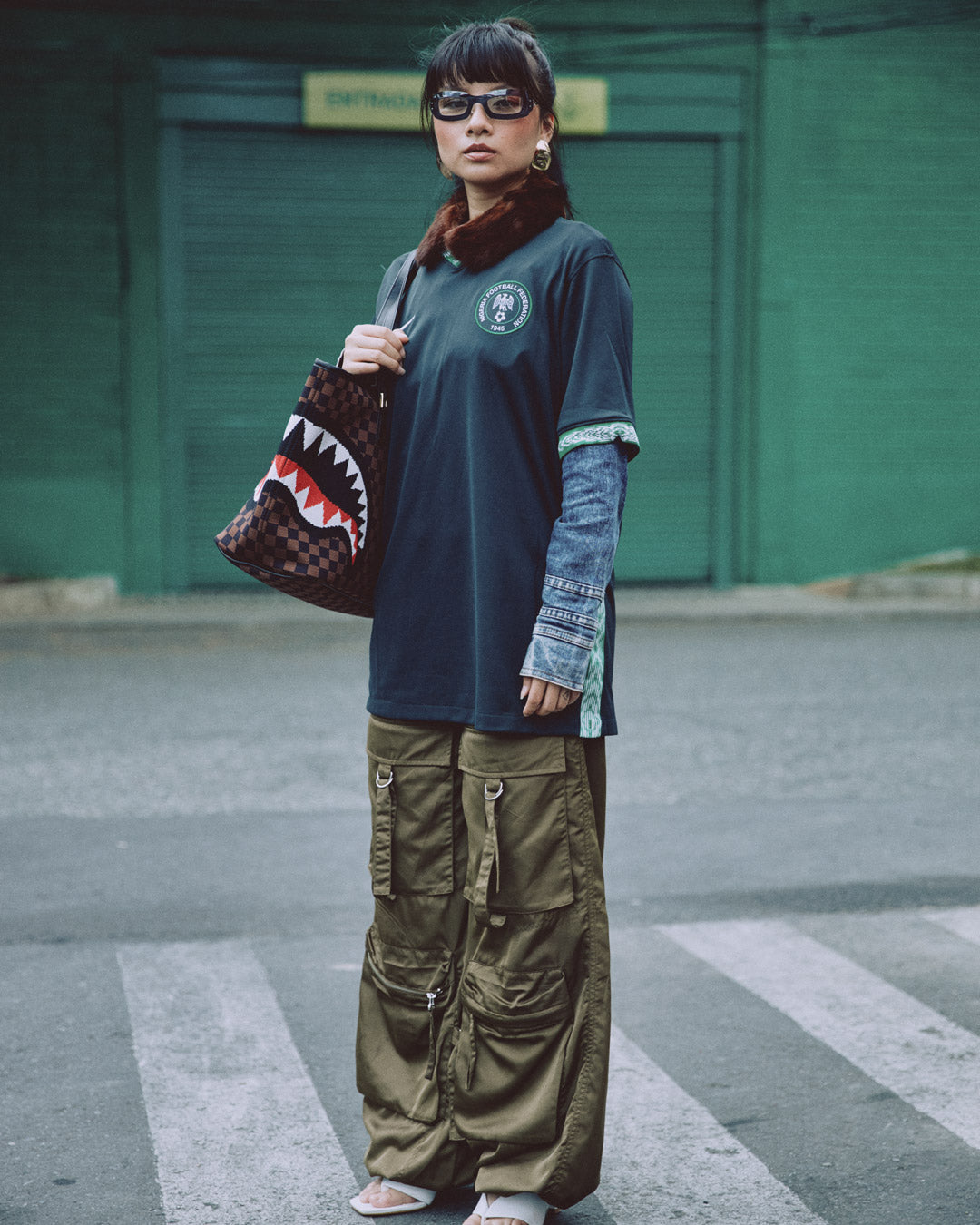 Sprayground Sharks in Paris Tote Bag, interior view, showing the large organizer pocket.