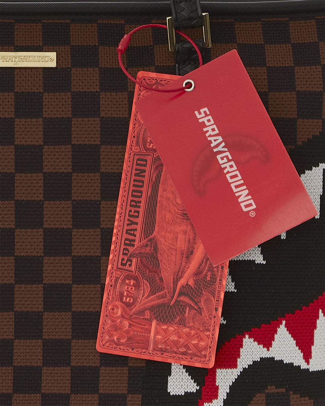 Sprayground Sharks in Paris Tote Bag, front view, showcasing the bold print.
