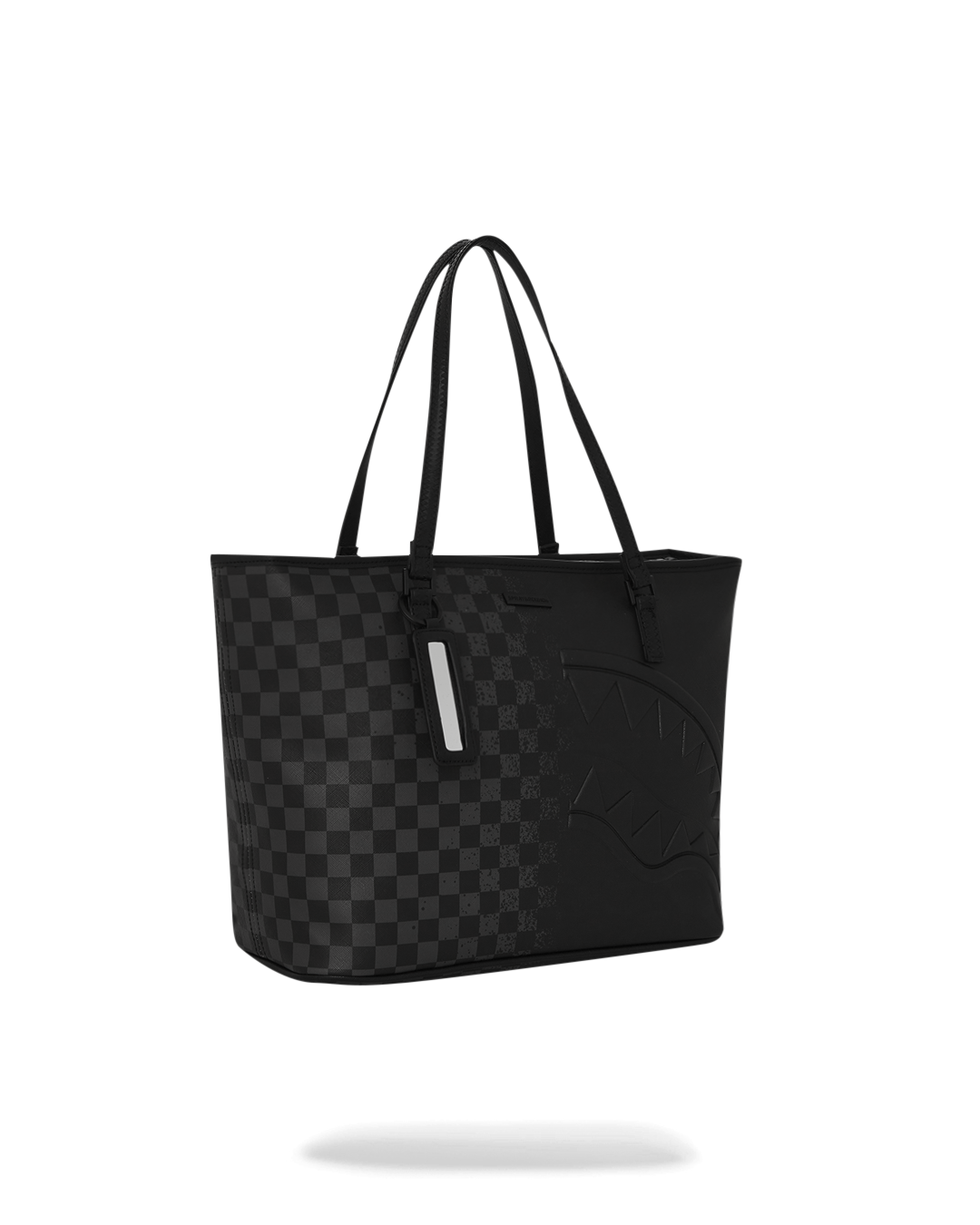 Side view of the designer tote, showcasing double handles.
