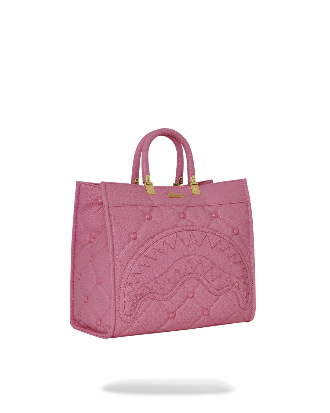 Side angle showing faux tortoise handles and removable cross-body strap