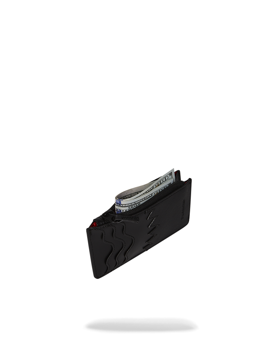 SlimFit mens slim wallet in black leather with zip closure and card slots.