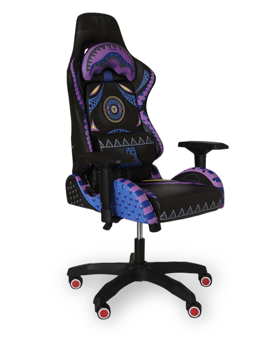 Side view of the ergonomic gaming chair with adjustable armrests and lumbar support