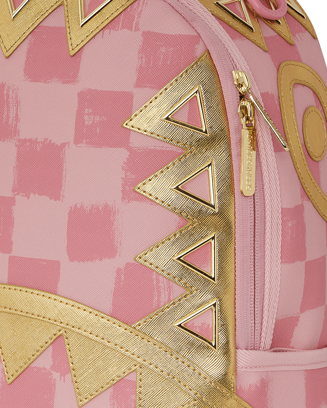Side view highlighting water-resistant faux leather fabric and adjustable straps