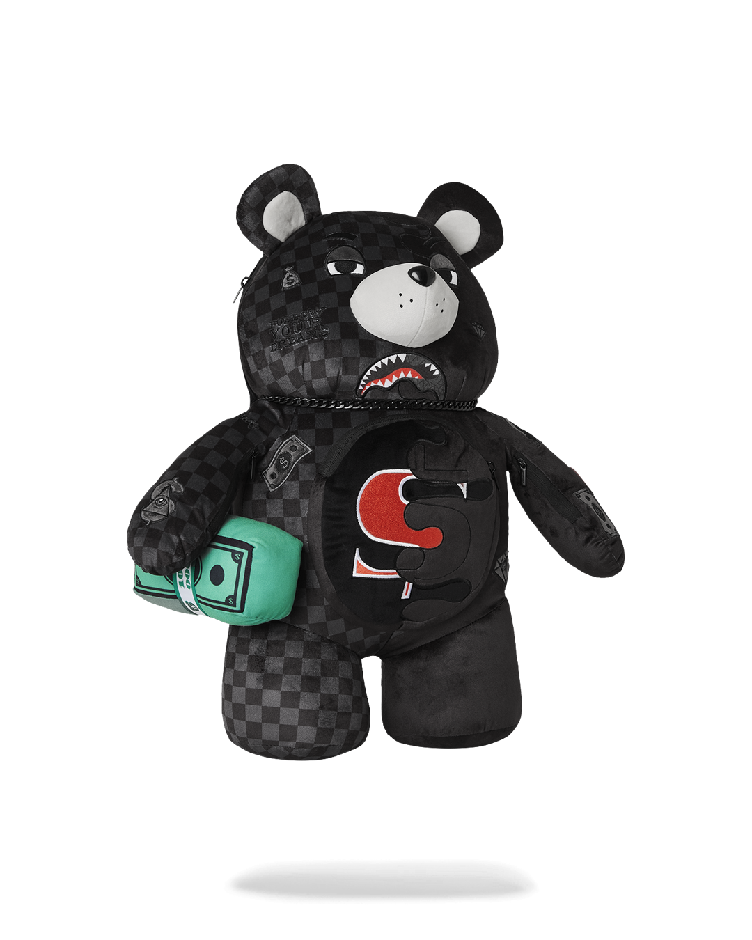 Sprayground Limited Edition Teddy Bear Backpack back view with large zippered pocket