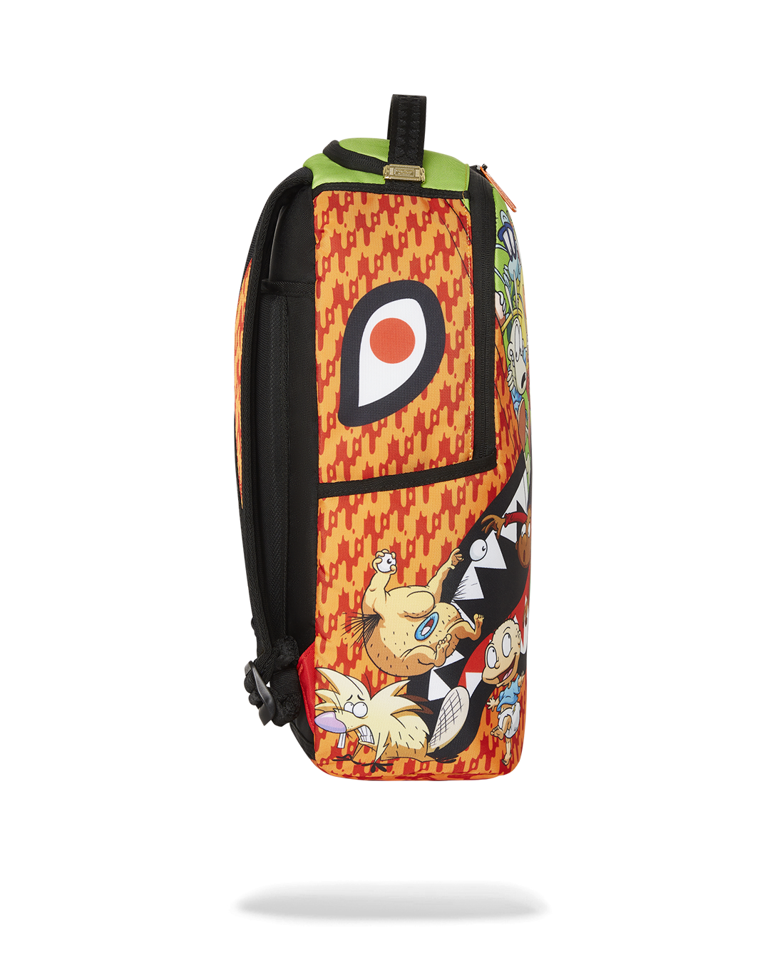 Close-up of clear sprayground backpack hardware and ergonomic back padding.