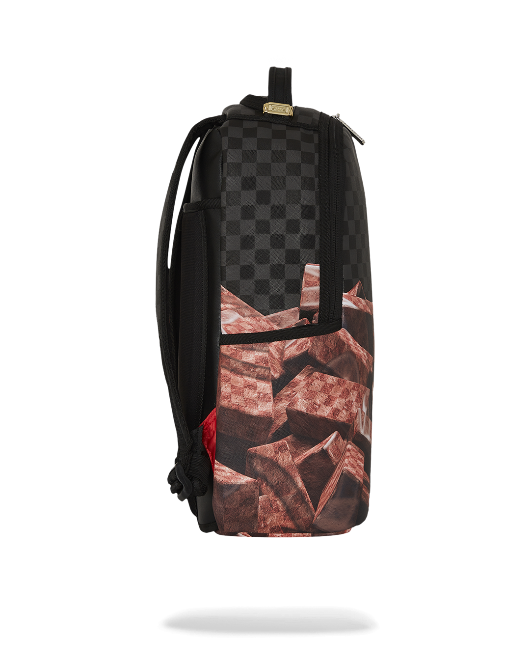 Interior view of leather laptop backpack with velour compartment.
