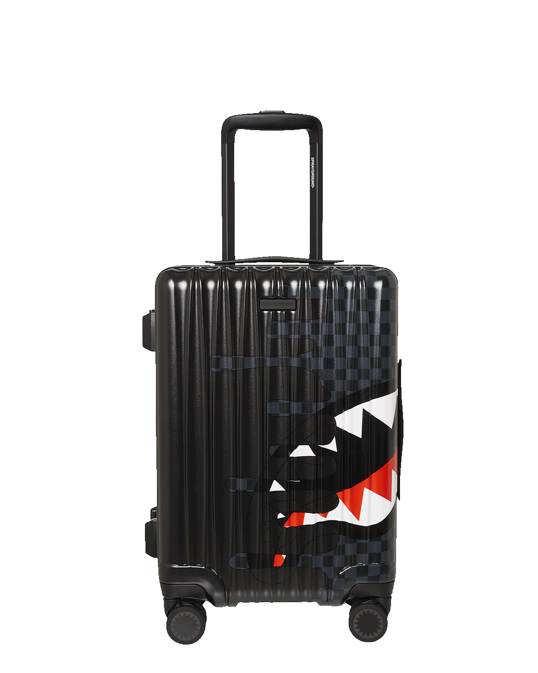 SpeedShark hardshell carry-on luggage exterior with patented shark sculpture design