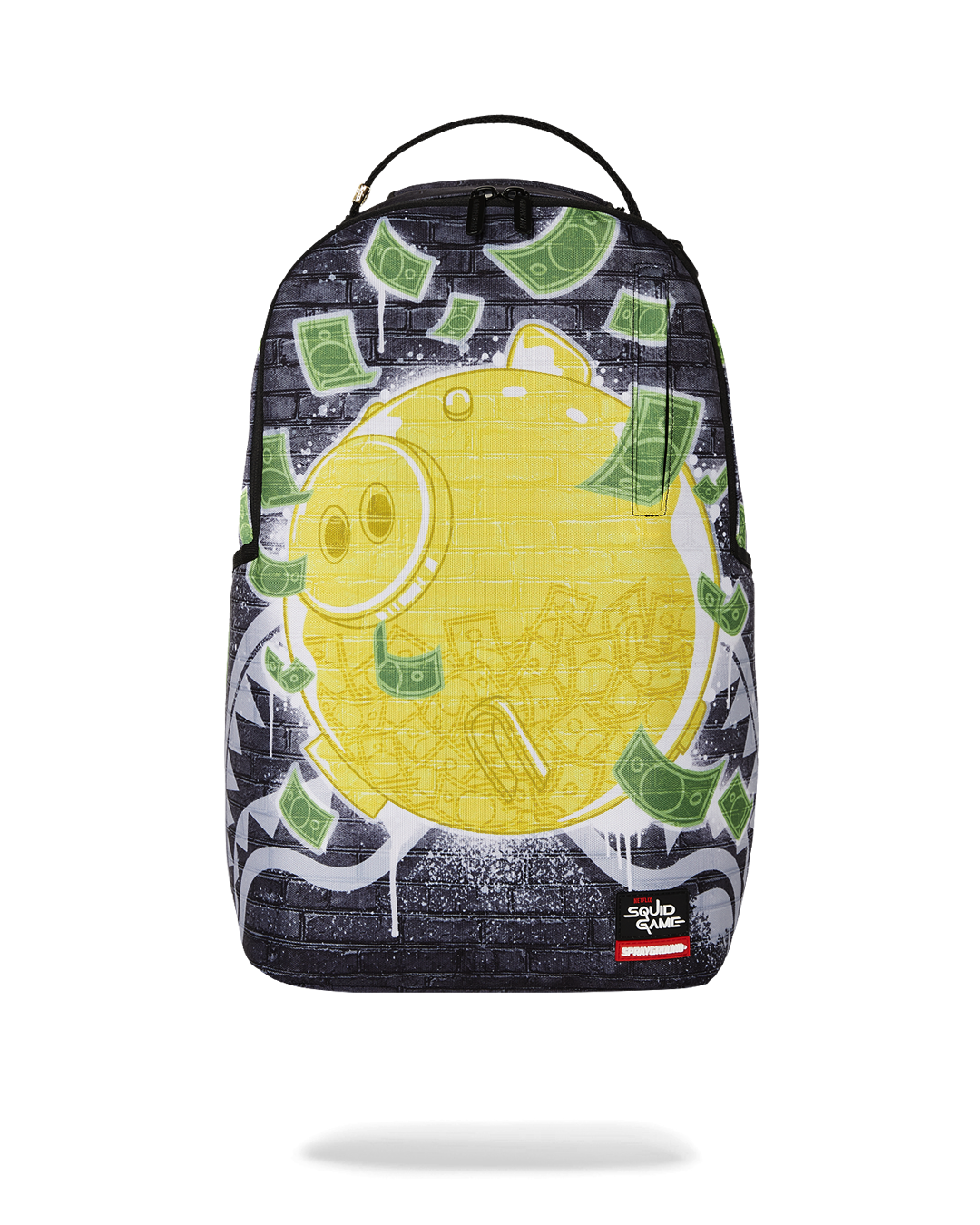Sprayground Big Stacks Laptop Backpack front view with multiple pockets and gold zippers